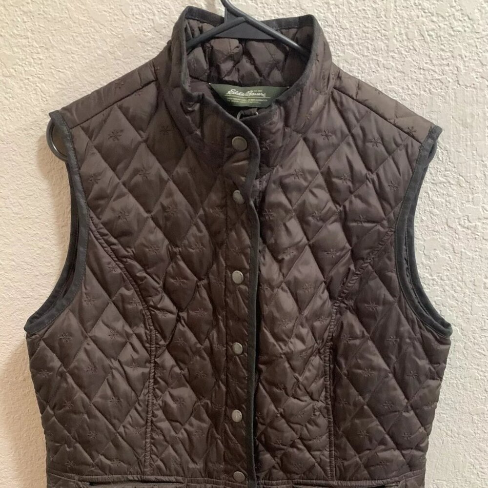 Eddie Bauer Women's quilted insulated vest size Large Brown Premium Goosedown